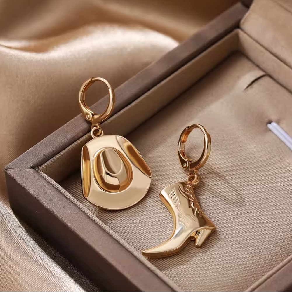 Gold Cowboy Hat and Boot Earrings